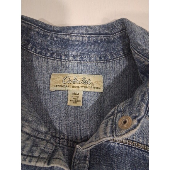 VTG 90s Y2K Cabela's Western Denim Jean Shirt Pearl Snap Rodeo Womens Med Cotton - Picture 2 of 6